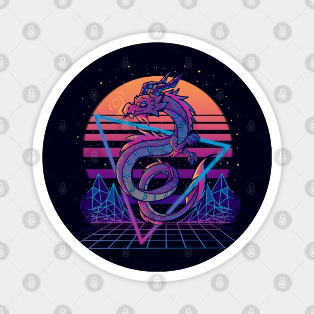 RetroWave Dragon Aesthetic Magnet by TechraNova